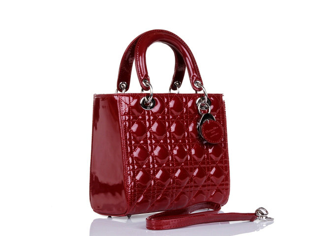 lady dior patent leather bag 6322 winered with silver hardware